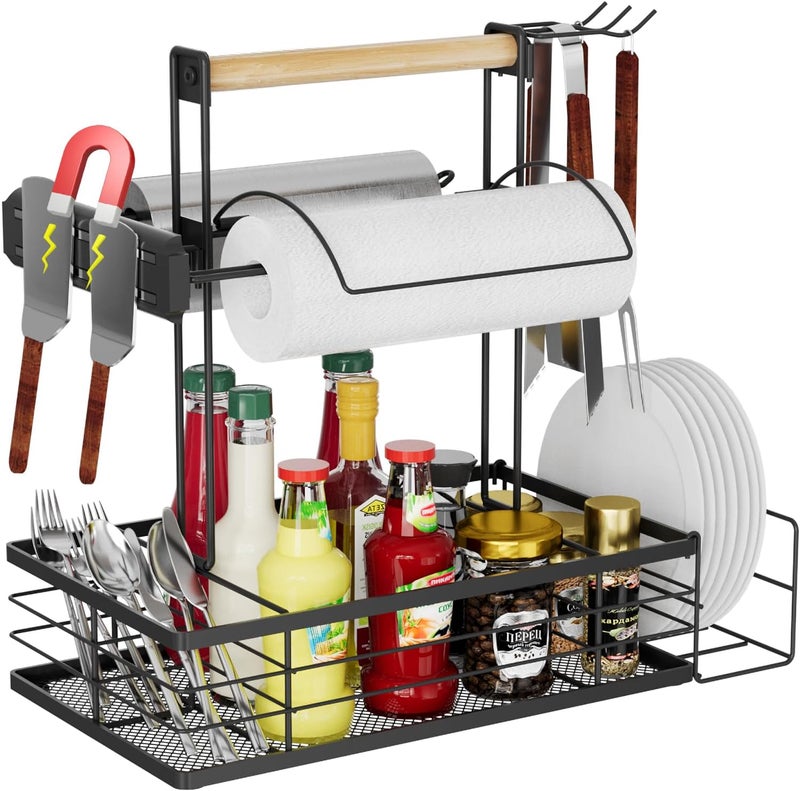 NEYCIL Grill Caddy with Magnetic Tool & Paper Towel Holders, Picnic Utensil Condiment Caddy, Barbecue Grill Tool Organizer for Outdoor Camping, Cooking, Camper - Image 1